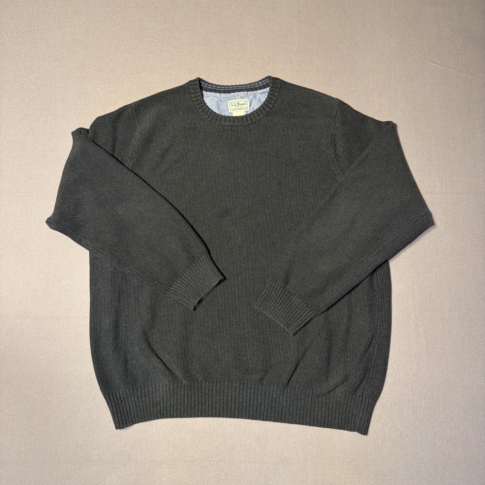 LL Bean Mens XL Pima Cotton Ribbed Crewneck Sweater Charcoal Gray 294120